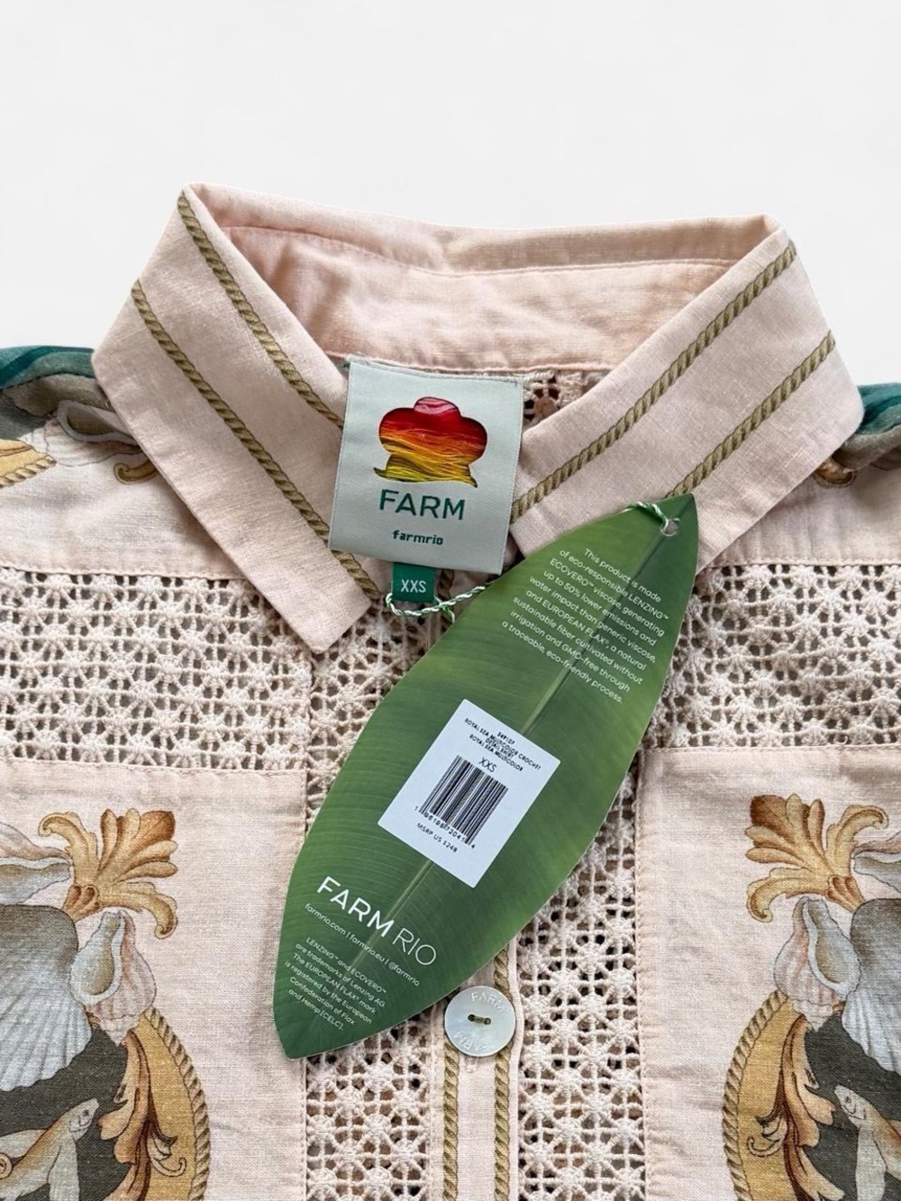 NWT FARM RIO Sand Royal Sea Crochet Shirt - Picture 7 of 14